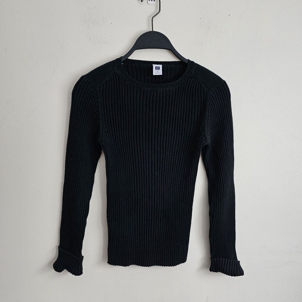 Vintage Y2K 2002 Gap Factory Womens M Blank Fine Ribbed Knit Sweater Black